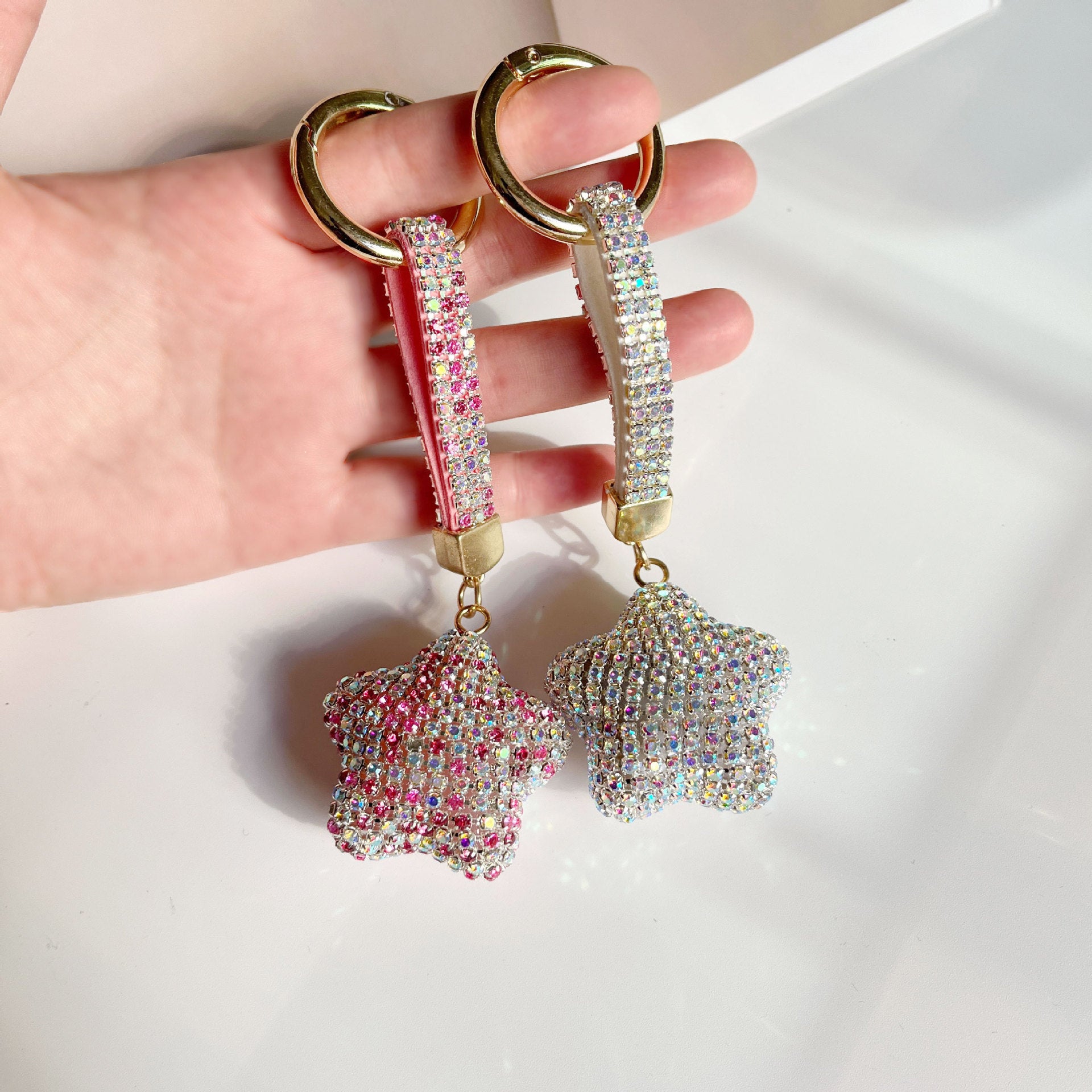 Wholesale Full Set Diamond Five Pointed Star Keychains